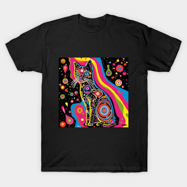 Psychedelic Cat T-Shirt by peculiarbutcute